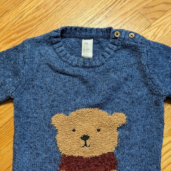 H&M Knit Pullover Sweater 2t Blue Bear kids boys - Picture 2 of 12
